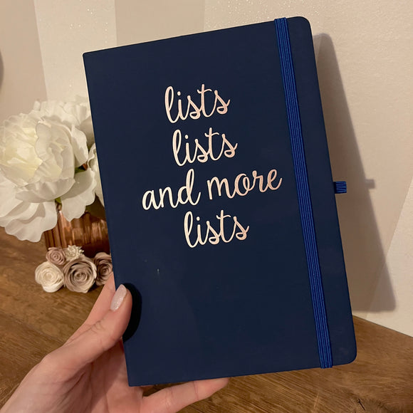 lists lists and more lists - navy and rose gold notebook