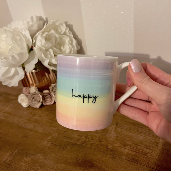 happy - rainbow mug (bone china)