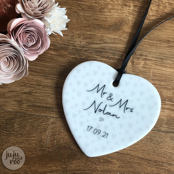 ceramic hanging heart - personalised wedding gift