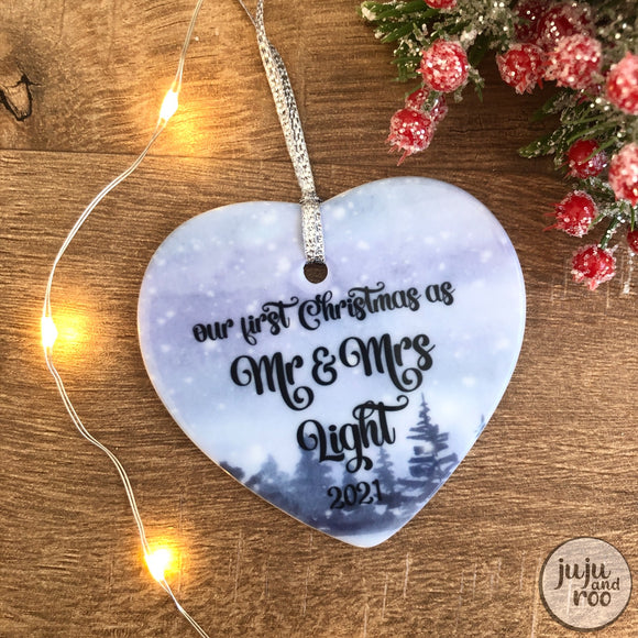 winter wonderland - first christmas as mr and mrs - christmas bauble